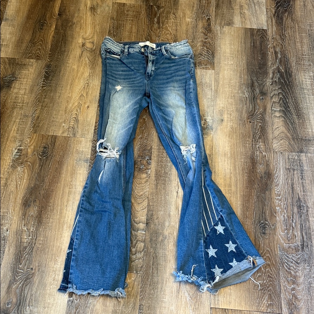 Blue Flare Jeans with Star Accents